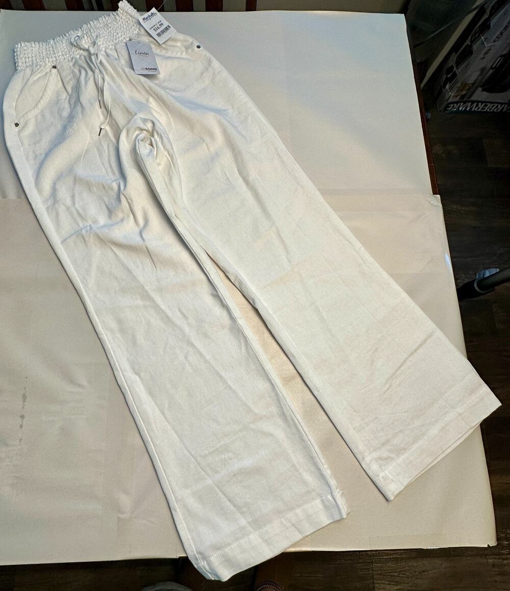 Ci Sono Linen Wide Leg Pants Womens White Pull On Drawstring NWT